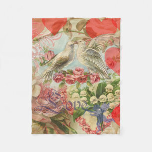 Couverture Polaire Oiseaux de l'amour Vintage Antique Cœur