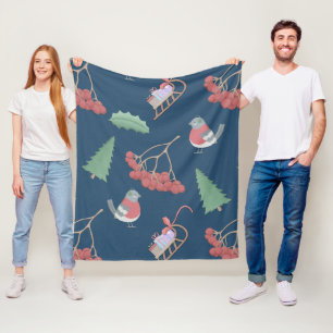 Couverture Polaire Oiseaux de Noël et coudes Bleus