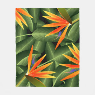 Couverture Polaire Oiseaux de paradis Fleurs et Feuilles