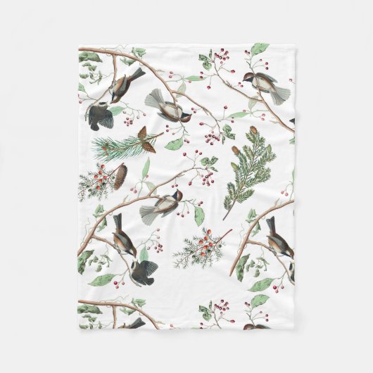 Couverture Polaire Oiseaux de poulet Baies et Pinecones Aquarelle (Devant)