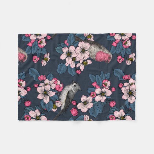 Couverture Polaire Oiseaux et fleurs (Devant (Horizontal))