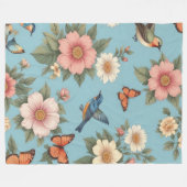 Couverture Polaire Oiseaux Fleurs Et Papillons (Devant (Horizontal))