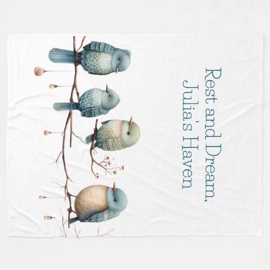 Couverture Polaire Oiseaux lunaires sur Branches Élégance intemporell (Devant (Horizontal))