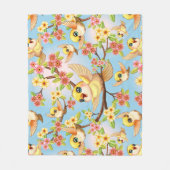 Couverture Polaire Oiseaux mignons et heureux parmi les fleurs du pri (Devant)