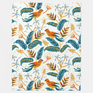 Couverture Polaire Oiseaux tropicaux exotiques et motif feuille luxur