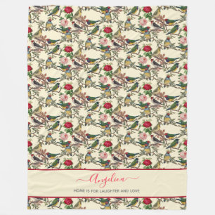 Couverture Polaire Oiseaux victoriens et Motif de style Vintage Rose