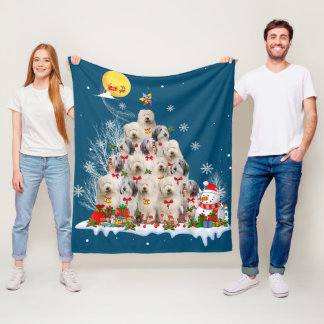 Couverture Polaire Old English Sheepdog Dog Reindeer Pine Christmas