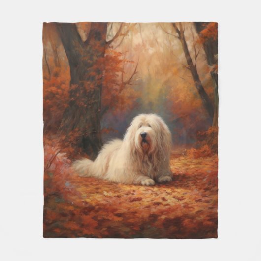 Couverture Polaire Old English Sheepdog en automne Leaves Fall Inspir (Devant)