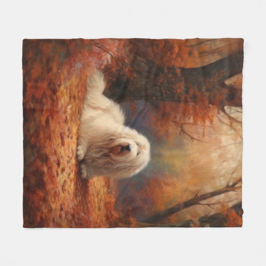 Couverture Polaire Old English Sheepdog en automne Leaves Fall Inspir (Devant (Horizontal))