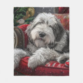 Couverture Polaire Old English Sheepdog Festive de Noël (Devant)