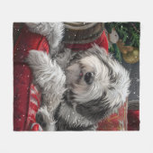 Couverture Polaire Old English Sheepdog Festive de Noël (Devant (Horizontal))