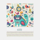 Couverture Polaire OLIVIA - Filles Nom Cadeau - COZY Folk Art CAT (Devant)