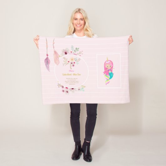 Couverture Polaire OLIVIA - Filles Nom Signification Cadeau - Sirène (En situation)