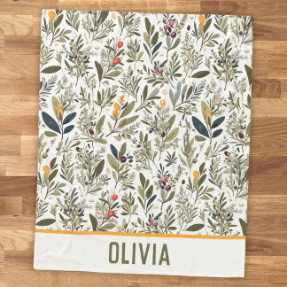 Couverture Polaire Olivier et Herbes Élégant Floral Personnalisé