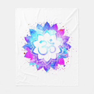 Couverture Polaire *~* OM Blanc Violet Lotus Fleur Mandala
