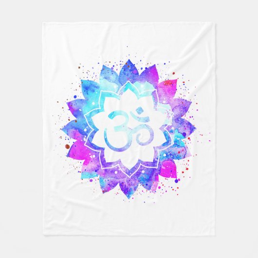 Couverture Polaire *~* OM Blanc Violet Lotus Fleur Mandala (Devant)