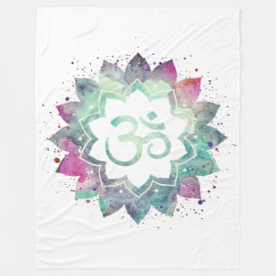 Couverture Polaire -* OM Symbole Lotus Fleur Mandala Blanc Turquoise