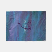 Couverture Polaire Ombre bleue Abstraite | Monogramme violet violet T (Devant (Horizontal))