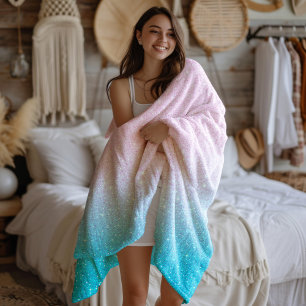 Couverture Polaire Ombre Parties scintillant rose et turquoise