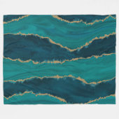 Couverture Polaire Ondes d'agate sarcelle – Marbre abstrait avec or (Devant (Horizontal))