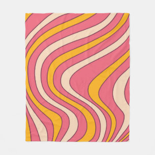 Couverture Polaire Ondes de style rétro rose et orange