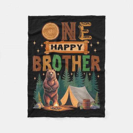 Couverture Polaire One Happy Brother Camper 1st Birthday Camng Bear  (Devant)