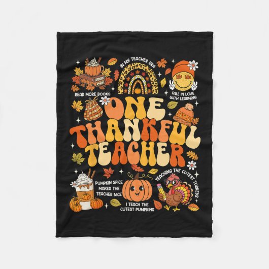 Couverture Polaire One Thankful Teacher Thanksgiving Groovy Fall Autu (Devant)
