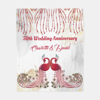 Couverture Polaire Or 50e anniversaire Peacock rouge amour aile coeur