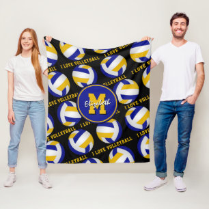 Couverture Polaire or bleu J'aime volleyball texte filles salle de sp