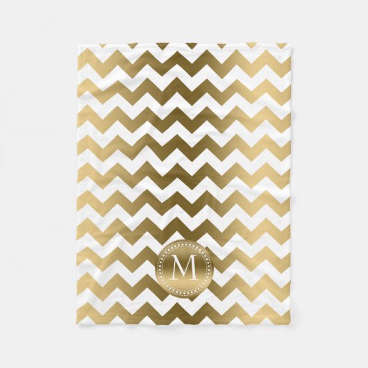 Couverture Polaire Or Et Blanc Zigzag Chevron (Devant)