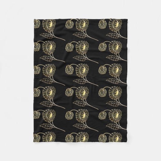 Couverture Polaire or et tournesols noirs nature art Motif (Devant)