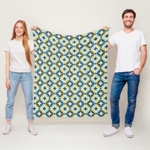 Couverture Polaire Or géométrique et motif bleu