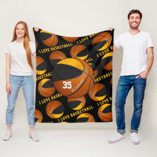 Couverture Polaire or noir J'aime basketball filles couleurs équipe
