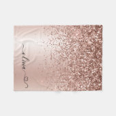 Couverture Polaire Or rose - Blush Pink Glitter Metal Monogram Nom (Devant (Horizontal))