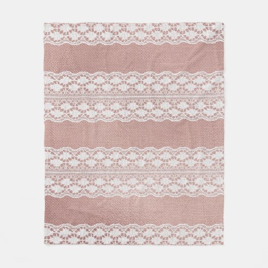 Couverture Polaire Or rose métallique, texture dentelle blanc cassé. (Devant)