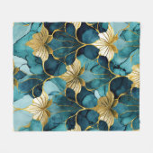 Couverture Polaire Or Turquoise floral japonais (Devant (Horizontal))