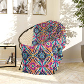 Couverture Polaire Orange and Blue Geometric Flowers Bohemian