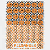 Couverture Polaire Orange Black Retro Rad Pumpkin Checkered Halloween (Devant)