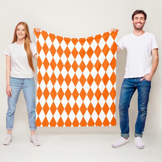 Couverture Polaire Orange blanc Arlequin Diamants Checkers Design