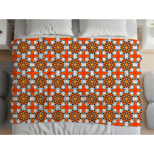 Couverture Polaire Orange, blue and white geometric mandala