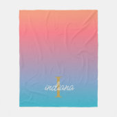 Couverture Polaire Orange Blue Ombre Moderne Monogramme Script (Devant)