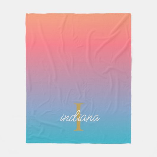 Couverture Polaire Orange Blue Ombre Moderne Monogramme Script (Devant)