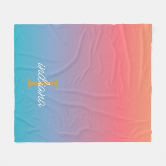 Couverture Polaire Orange Blue Ombre Moderne Monogramme Script (Devant (Horizontal))