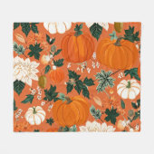 Couverture Polaire Orange Boho Citrouille Automne motif floral (Devant (Horizontal))