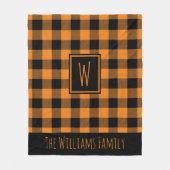 Couverture Polaire Orange Buffalo Plaid Monogramme Nom personnalisé  (Devant)