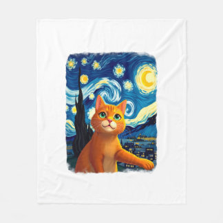 Couverture Polaire Orange Cat Selfie  Starry Night Cat Mom Cat Lovers