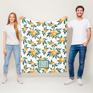 Couverture Polaire Orange Citrus Monogramme Nom Aquarelle