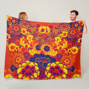 Couverture Polaire ORANGE FLEURS JAUNES Peony, Floral japonais Rose