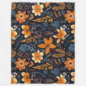 Couverture Polaire Orange Floral Boho Autumn Fall Black (Devant)