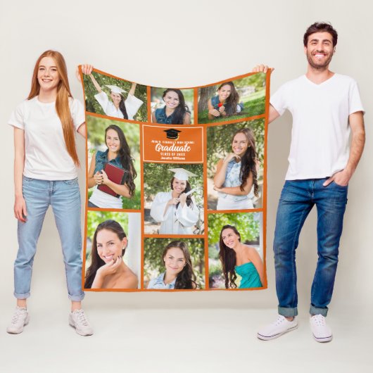 Couverture Polaire Orange Graduate Photo Collage Custom Graduate (En situation)